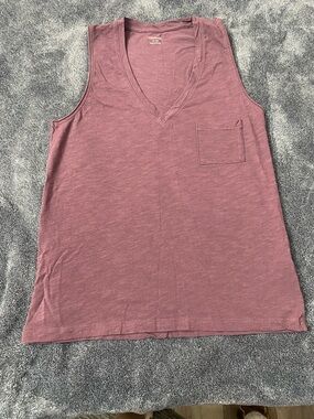 Madewell Whisper Cotton V-Neck Pocket Tank - Dusty Mauve (Size XS)